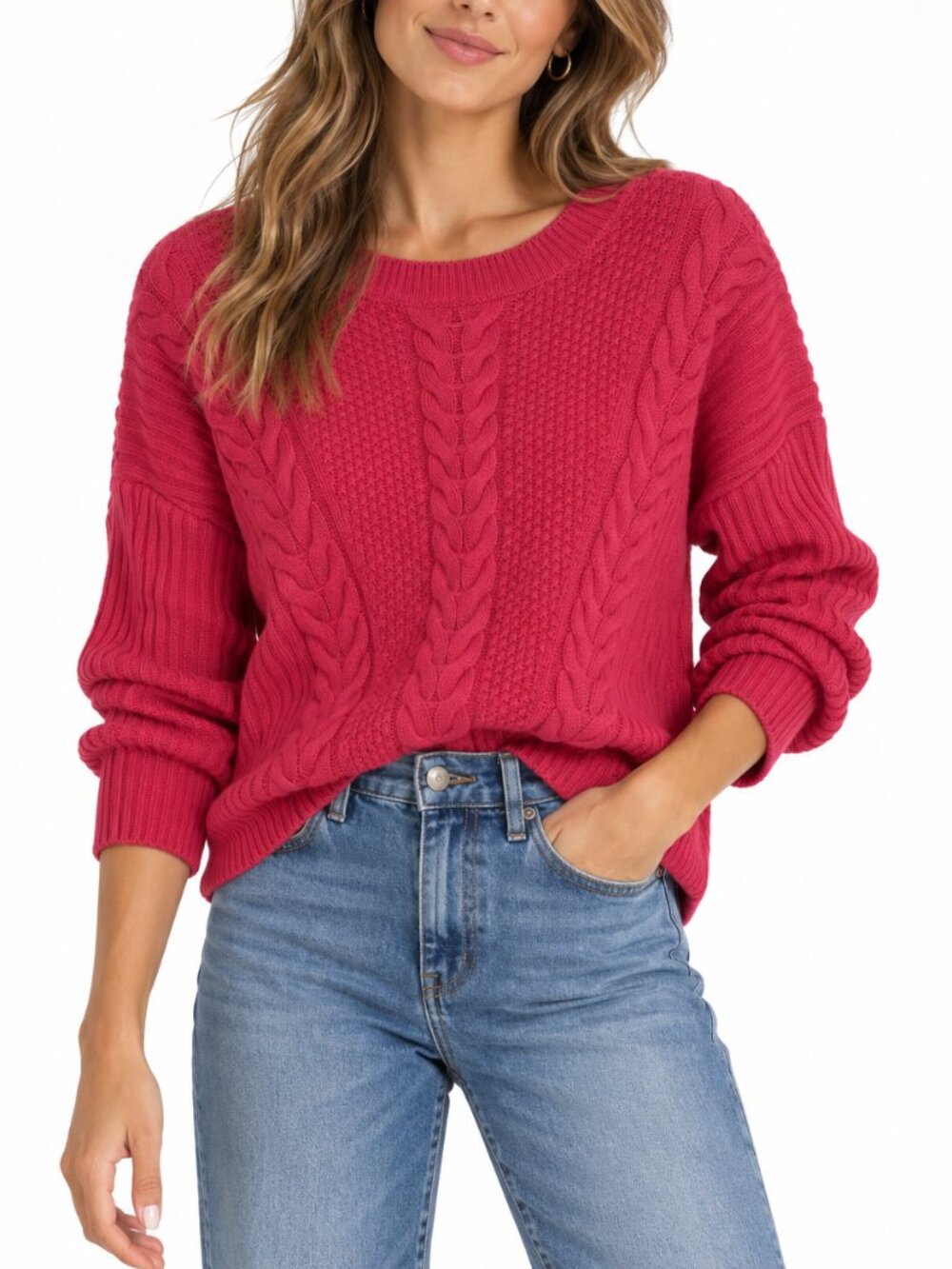 Tommy Hilfiger Pink Cable Knit Crewneck Oversized Sweater Size L